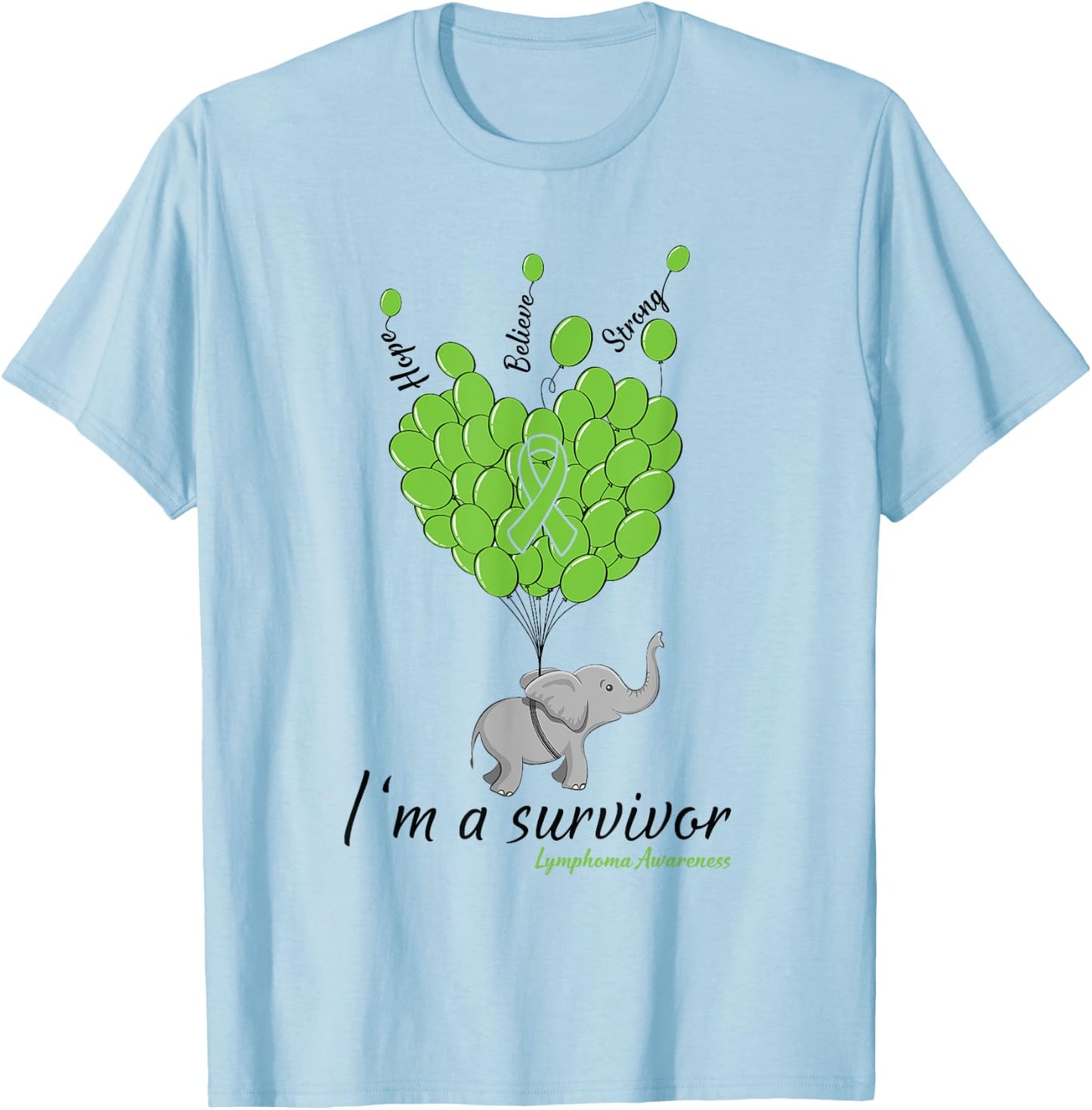 Elephant I'm a Survivor Heart Lymphoma Awareness gift T-Shirt - T-Shirt | Light Blue