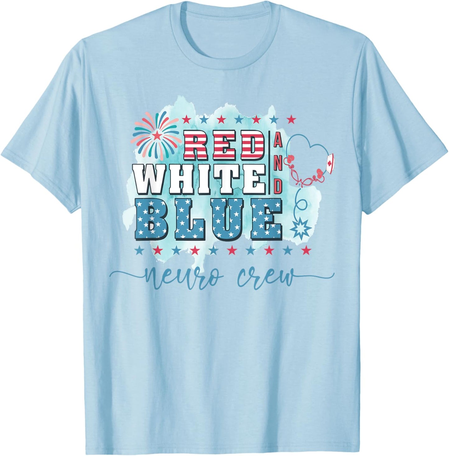 Red White Blue Neuro Crew 4th Of July Neurology RN Nursing Men T-Shirt - T-Shirt | Light Blue