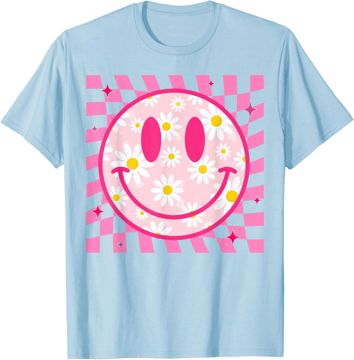 Happy Face Daisy Flower Shirt Preppy Aesthetic Smile Face T-Shirt - T-Shirt | Light Blue