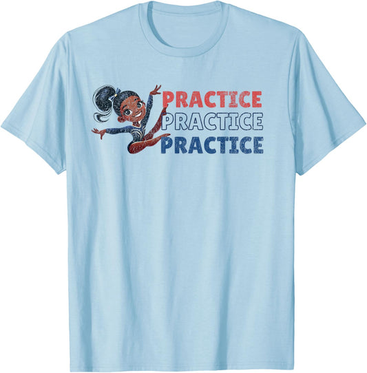 Simone T Practice Practice Retro Boys and Girls T-Shirt - T-Shirt | Light Blue