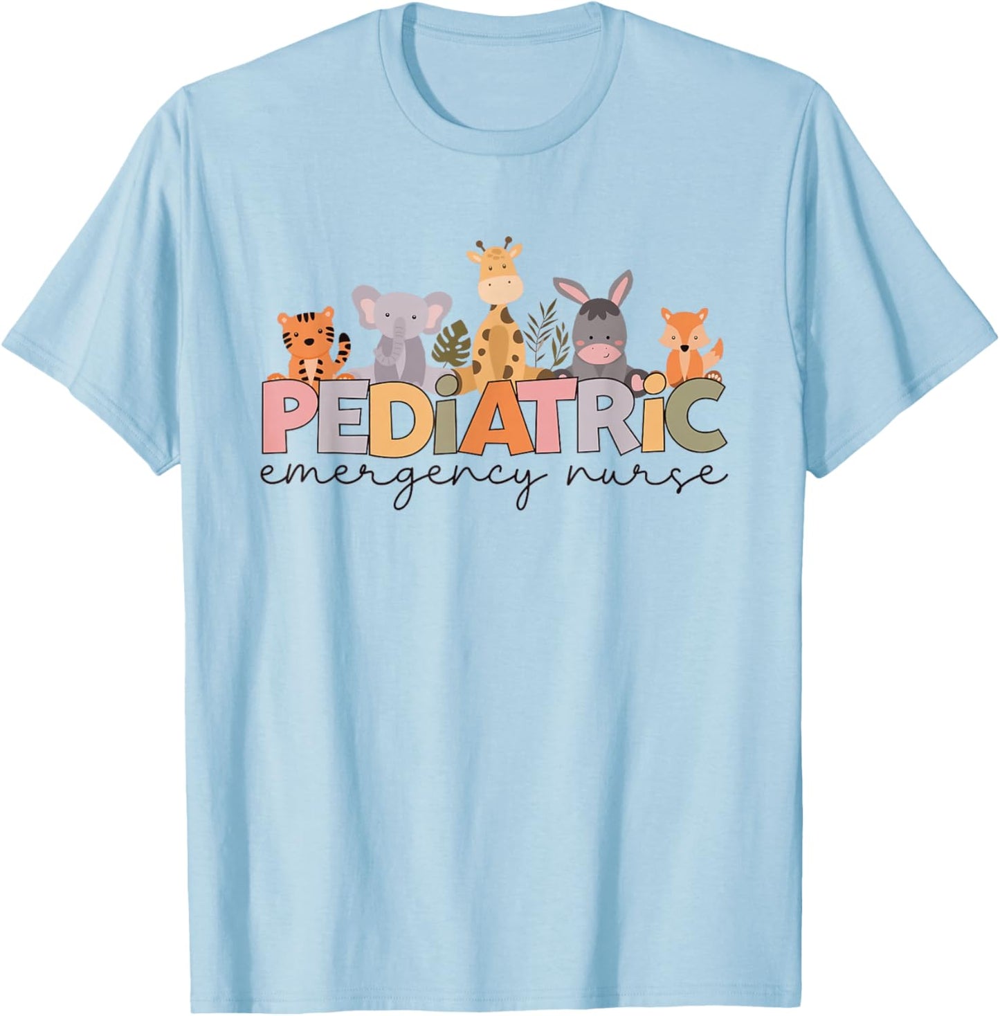 Women Pediatric Emergency Nurse Safari Animals Peds ER Nurse T-Shirt - T-Shirt | Light Blue