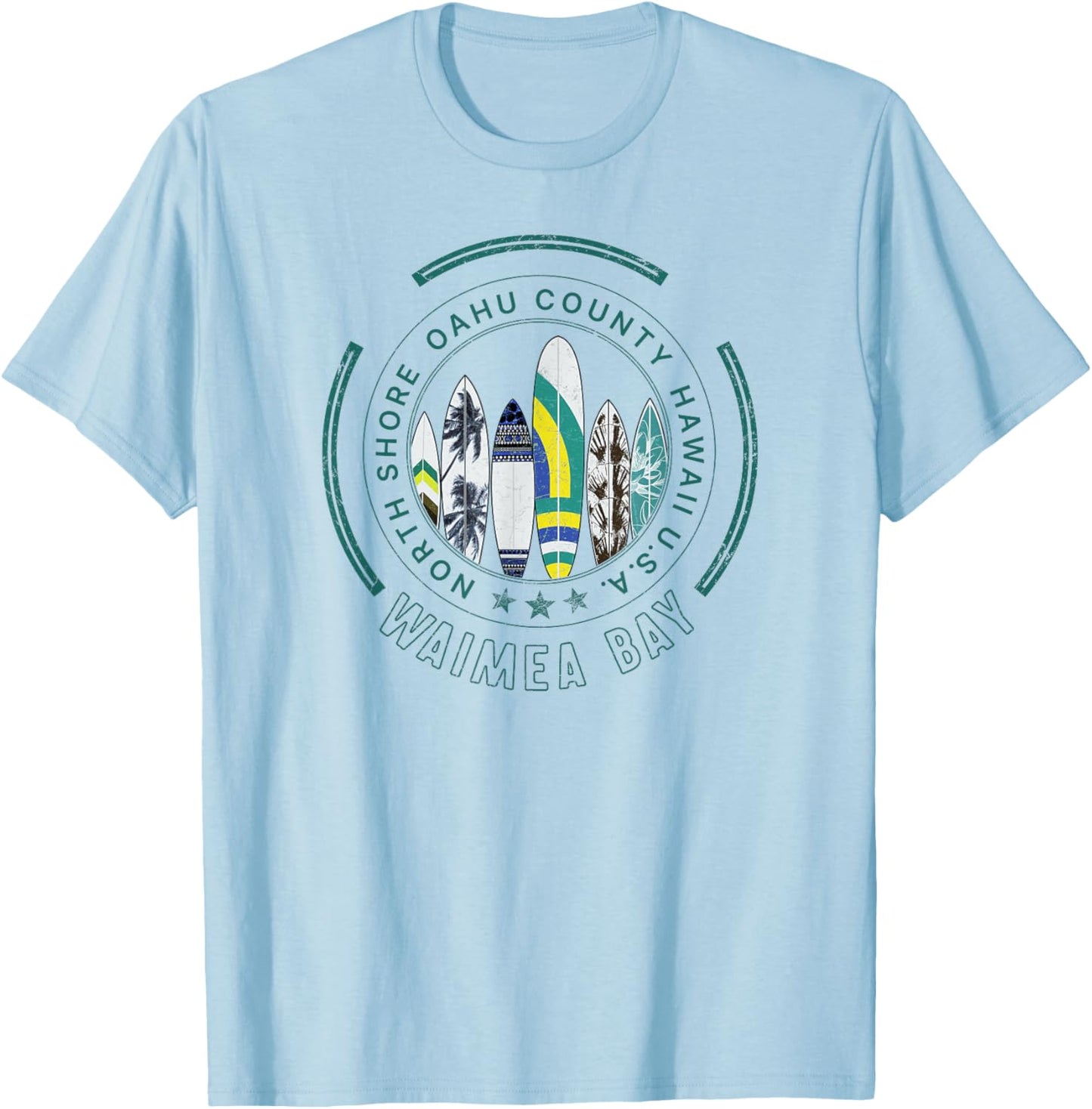 Hawaii Waimea Bay Hawaiian Surfing T-Shirt - T-Shirt | Light Blue