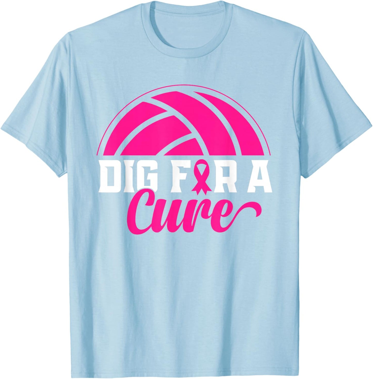 Dig For A Cure Breast Cancer Awareness Volleyball Pink Print T-Shirt - T-Shirt | Light Blue