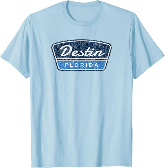 Destin Florida Retro Vintage Souvenir Badge T-Shirt - T-Shirt | Light Blue