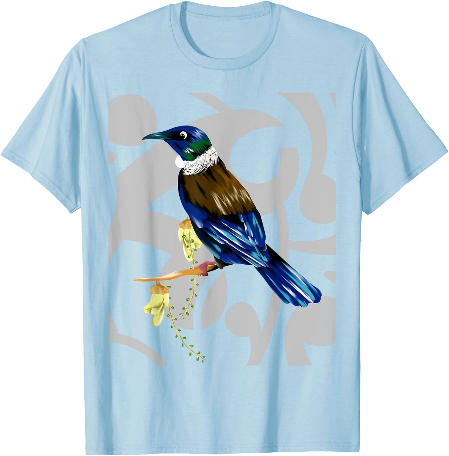 Tui New Zealand Bird Maori Koru Pattern. T-Shirt - T-Shirt | Light Blue