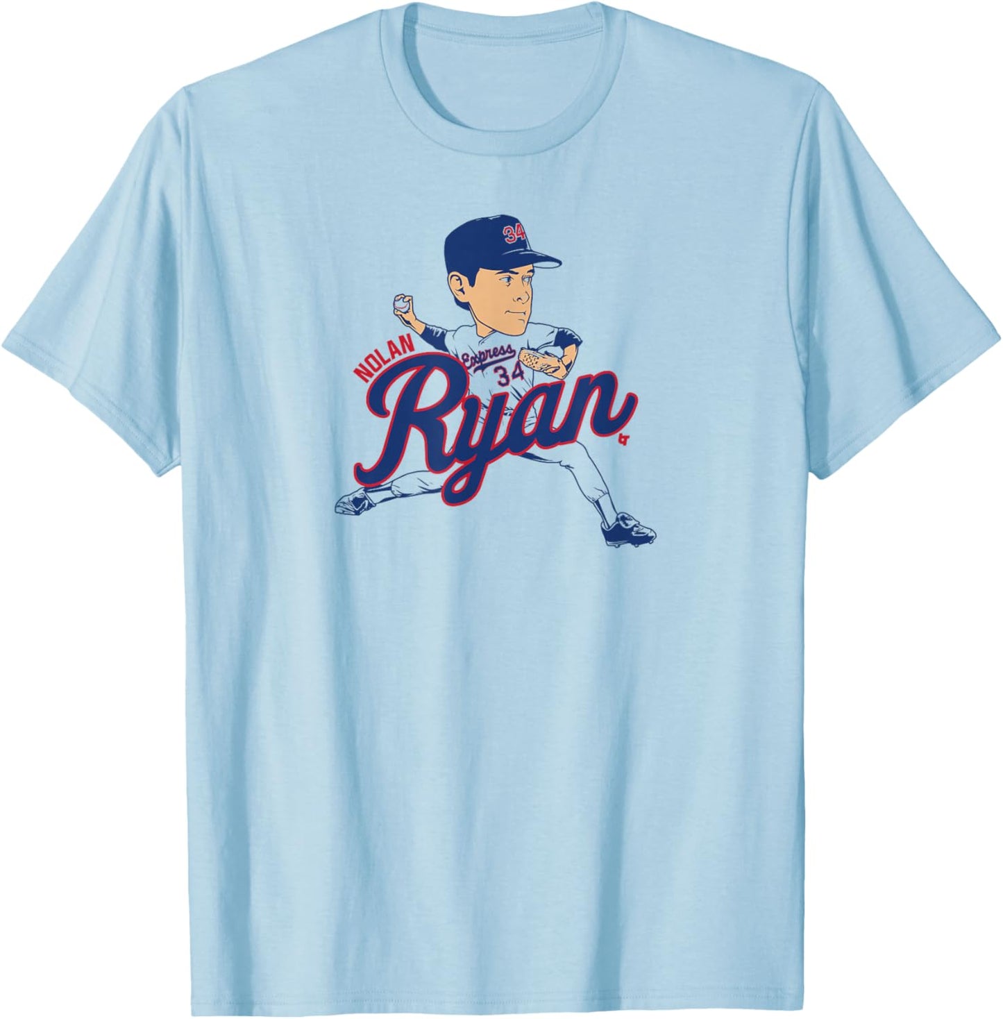 Nolan Ryan - Caricature - Texas Baseball T-Shirt - T-Shirt | Light Blue