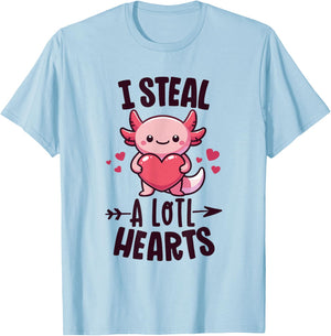 I Steal A Lotl Hearts Kawaii Axolotl Funny Valentine's Day T-Shirt - T-Shirt | Light Blue