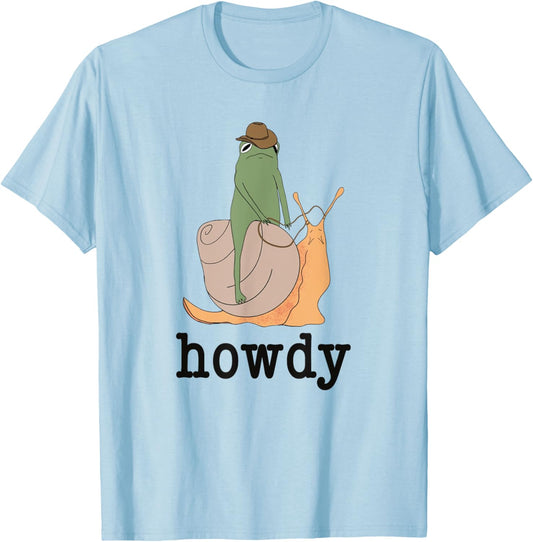 Snail Ridin' Frog, Howdy Frog, Cowboy Frog Meme T-Shirt - T-Shirt | Light Blue