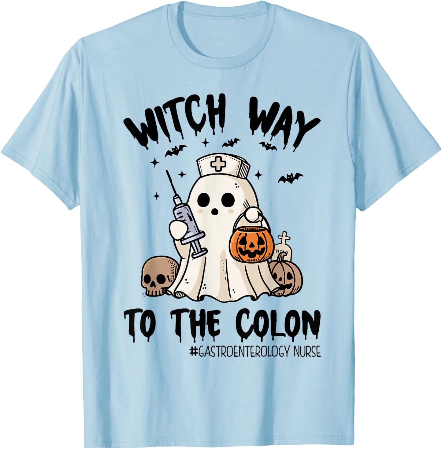 Gastroenterology Nurse Halloween Endo Nurse Ghost Endoscopy T-Shirt - T-Shirt | Light Blue
