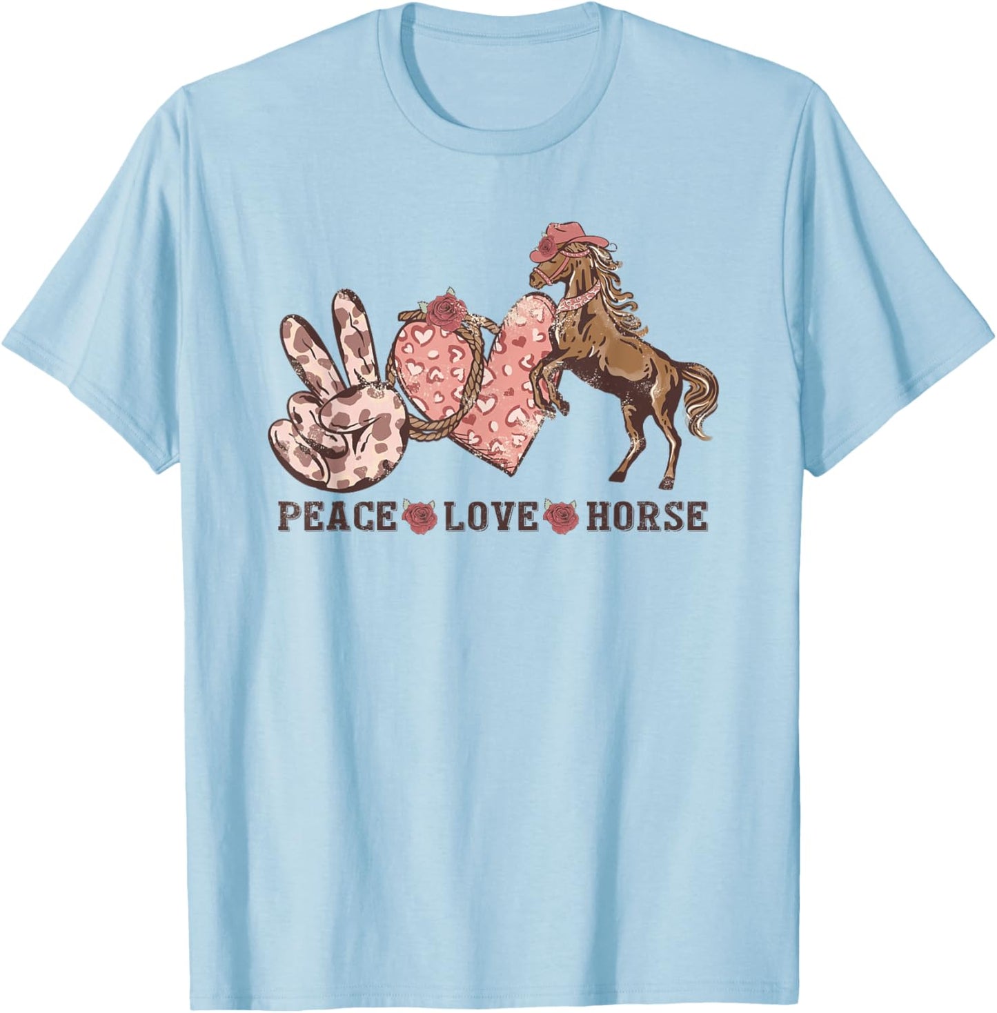 Peace Love Horses Girl I Love My Horses Equestrian Horseback T-Shirt - T-Shirt | Light Blue