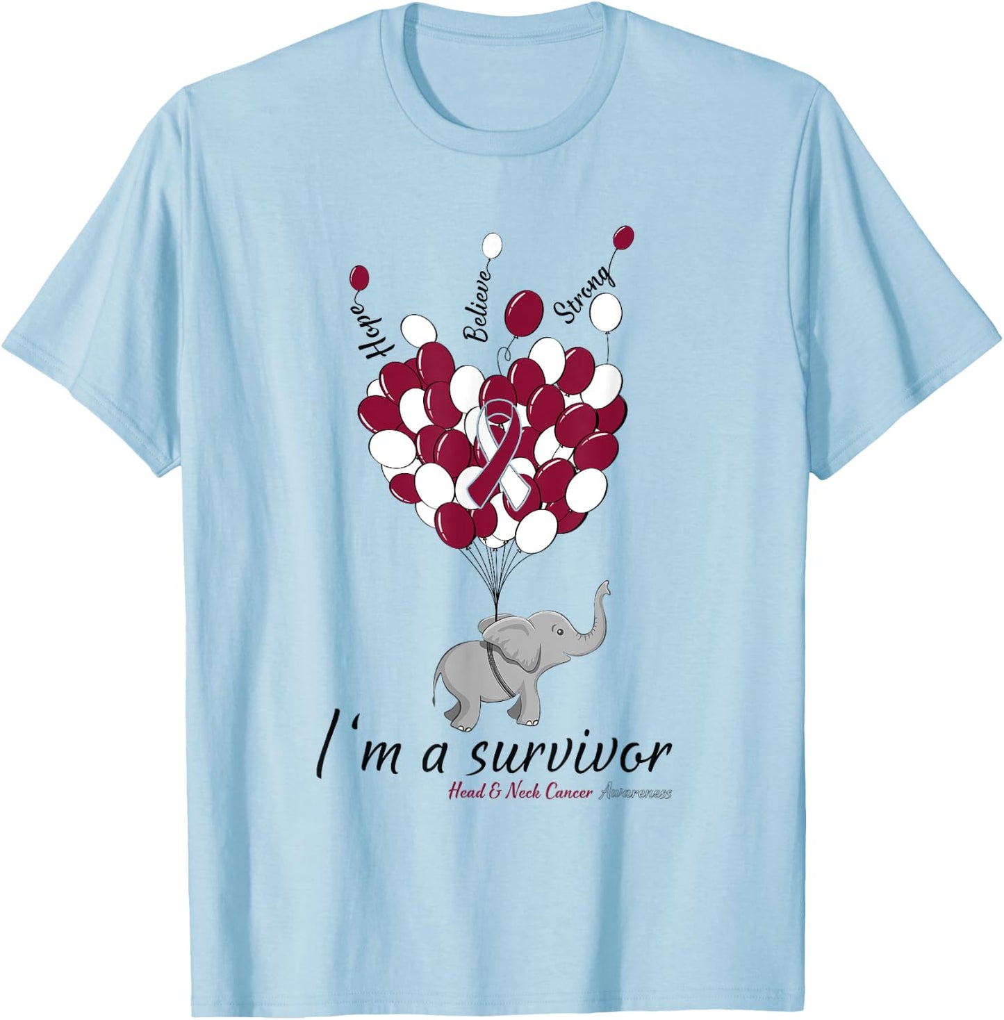 Elephant I'm a Survivor Heart Head & Neck Cancer Awareness T-Shirt - T-Shirt | Light Blue