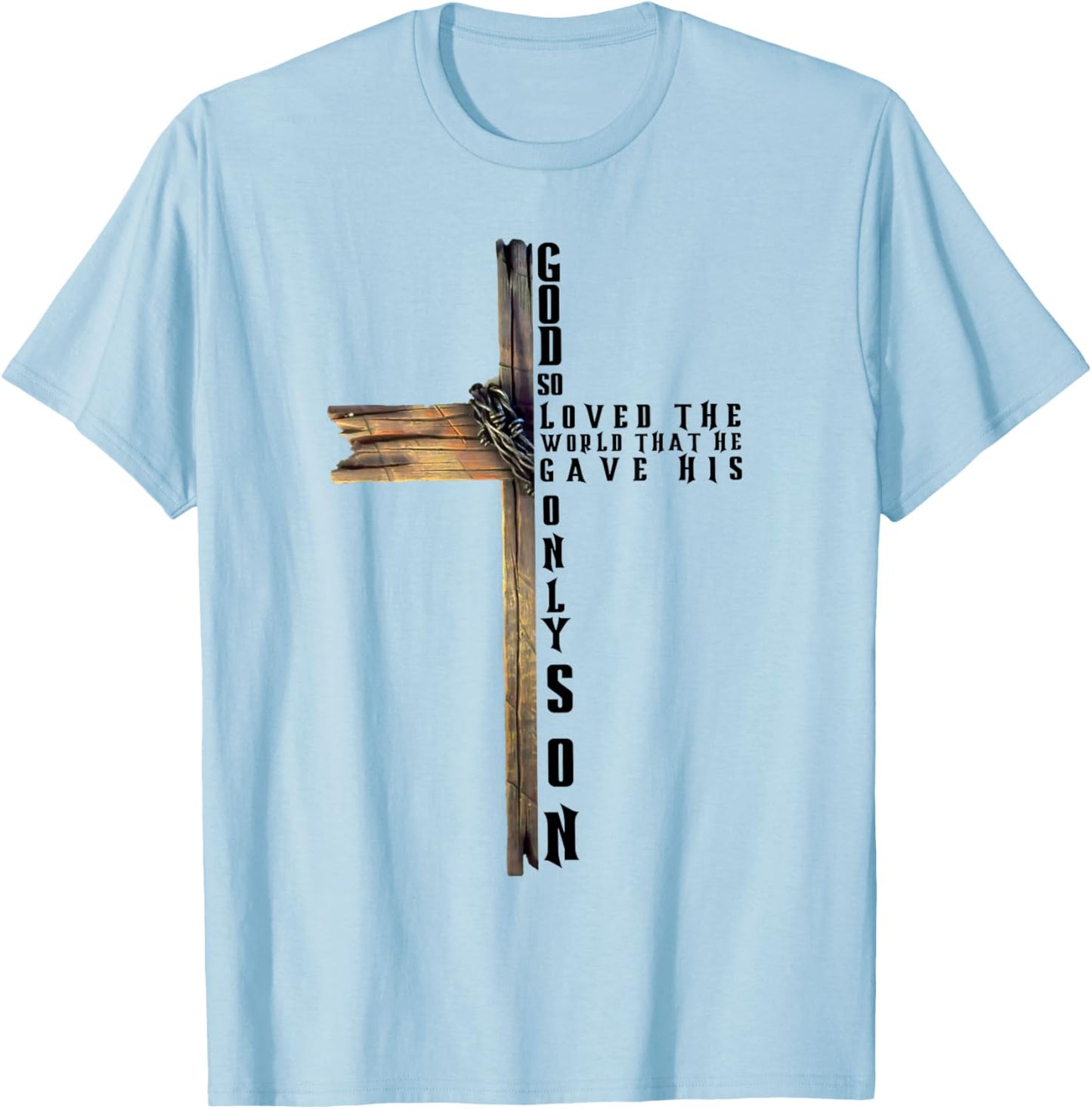 John 3:16 Christian Cross Bible T-Shirt - T-Shirt | Light Blue