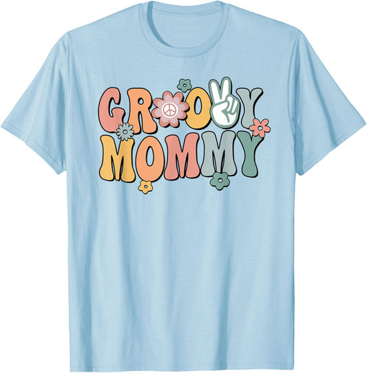 Groovy Mommy Retro Mom Matching Family 1st Birthday Party T-Shirt - T-Shirt | Light Blue