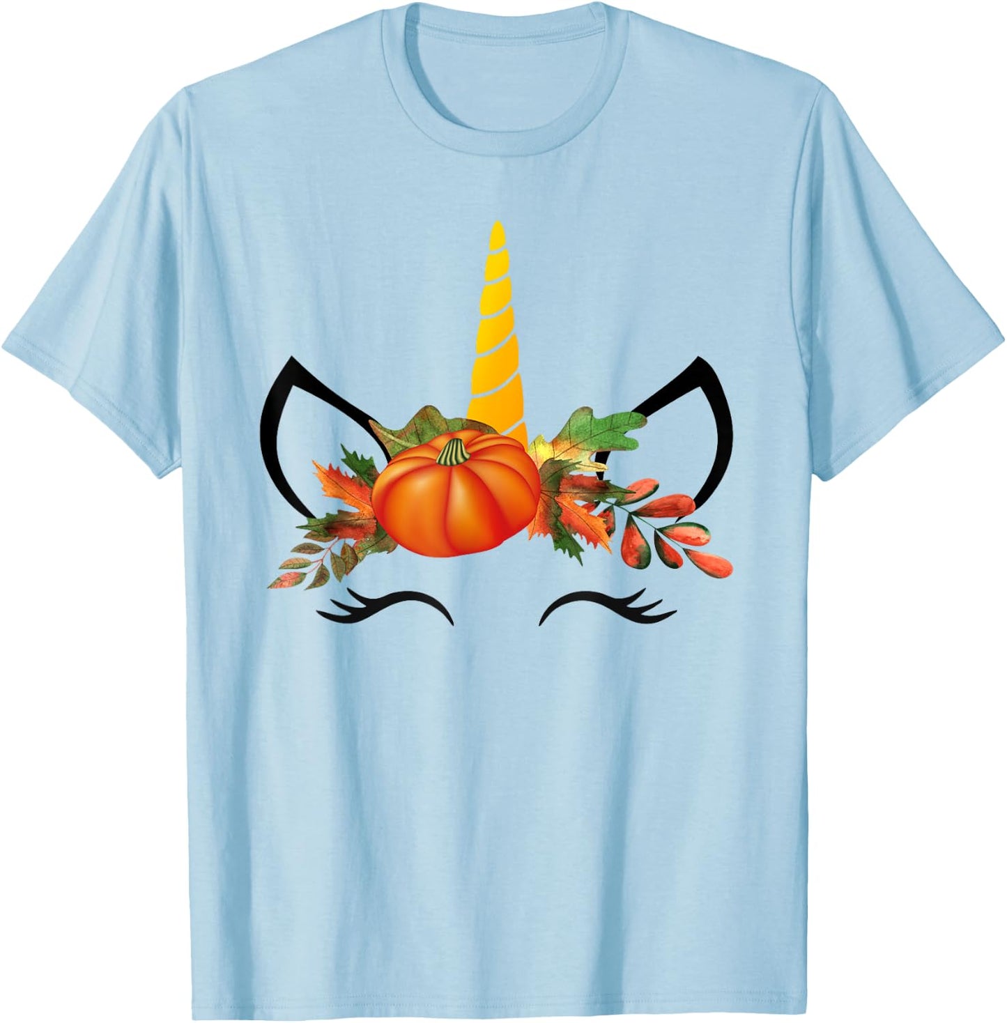 Cute Unicorn Pumpkin Shirts for Kids Halloween Thanksgiving T-Shirt - T-Shirt | Light Blue