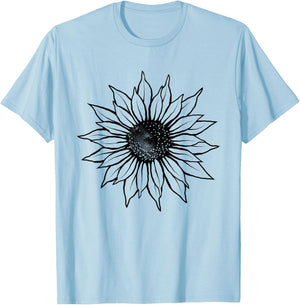 Sunflower Shirt Women Men Cute Floral Graphic Casual Summer T-Shirt - T-Shirt | Light Blue