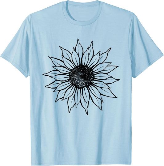 Sunflower Shirt Women Men Cute Floral Graphic Casual Summer T-Shirt - T-Shirt | Light Blue