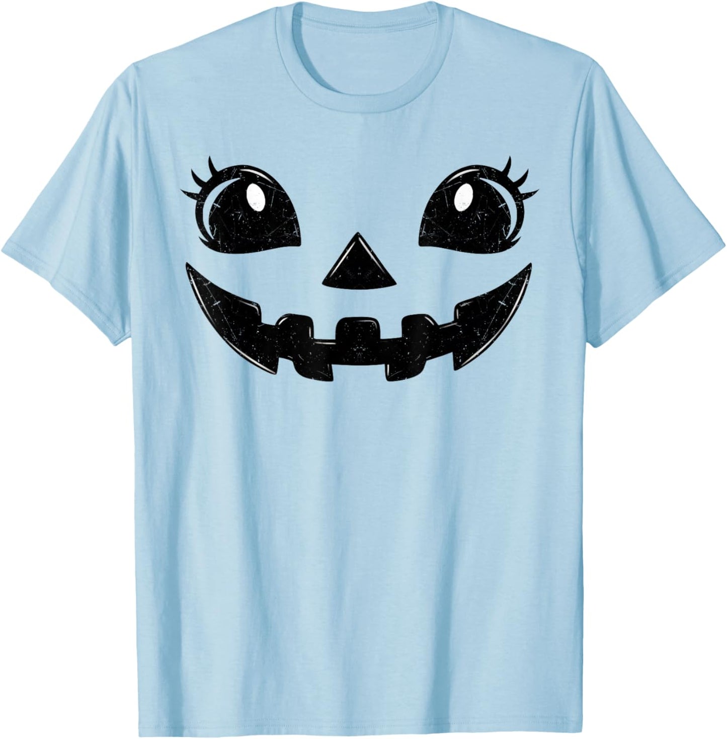 Jack O Lantern Face Pumpkin Eyelashes Hallowen Costume Funny T-Shirt - T-Shirt | Light Blue