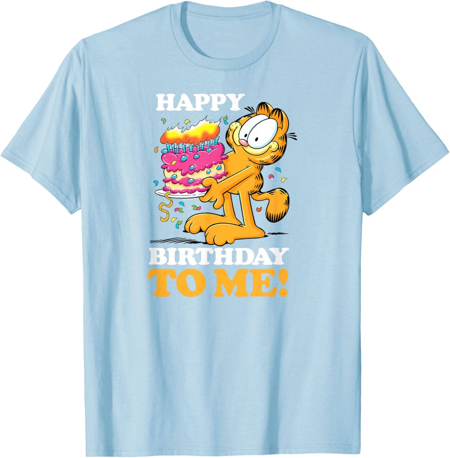 Garfield - Happy Birthday To Me with Cake T-Shirt - T-Shirt | Light Blue