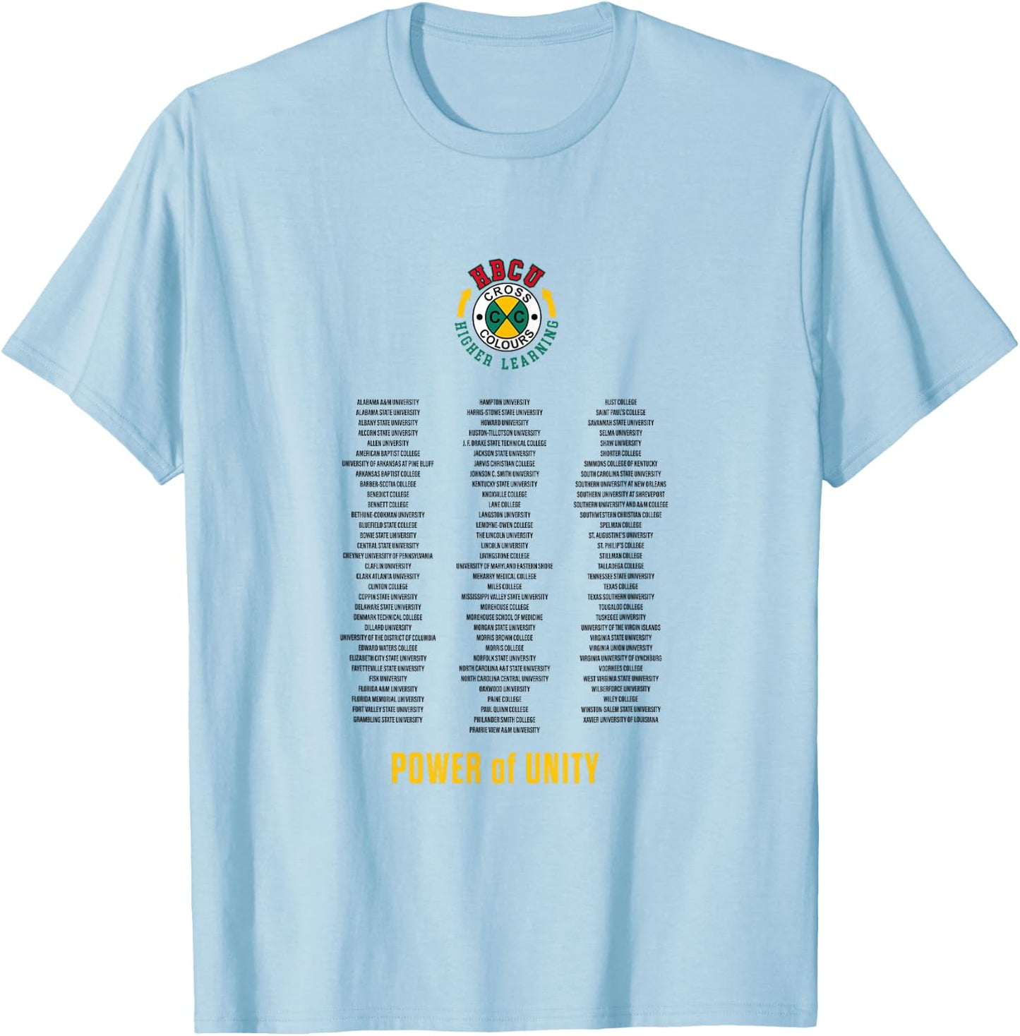 CROSS COLOURS HBCU | Historically Black Colleges | Higher Learning - White, Small, Short Sleeve T-Shirt - T-Shirt | Light Blue