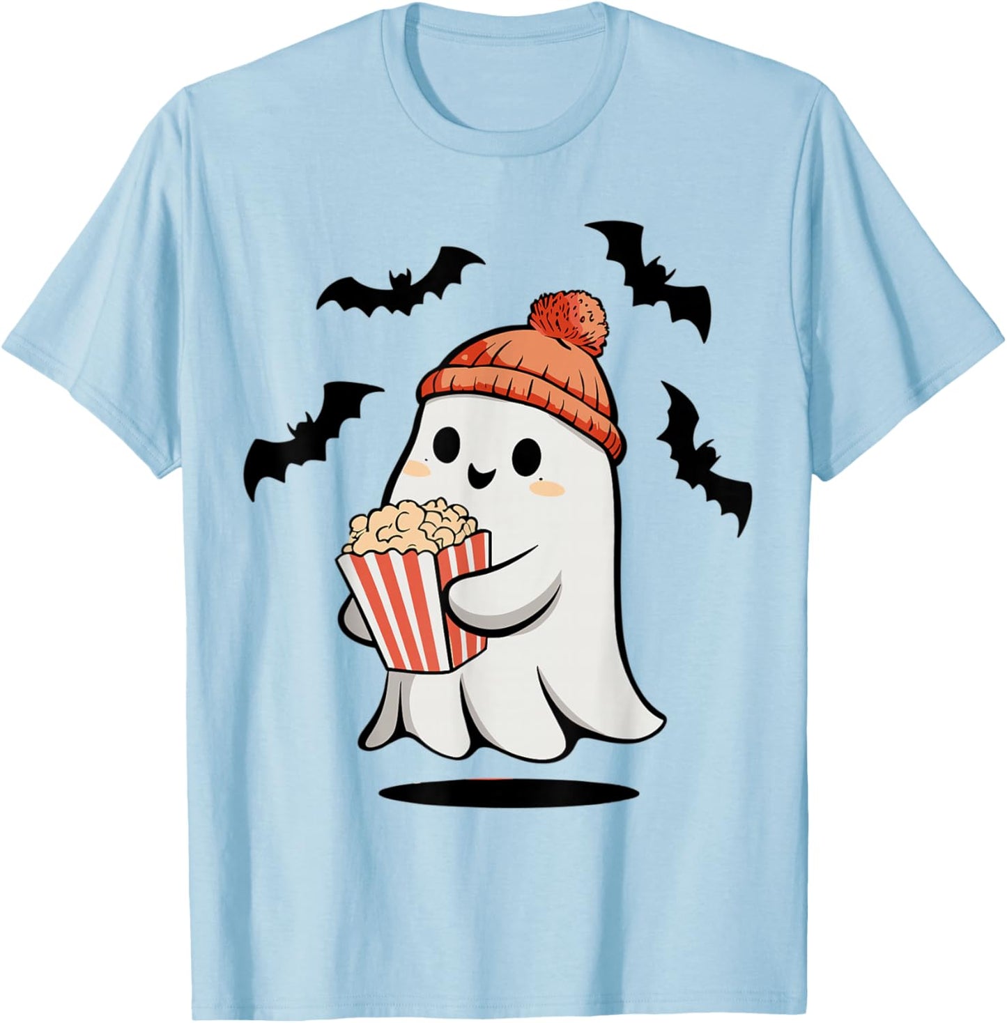 Funny Ghost Eating Pop Corn Lovers Spooky Halloween T-Shirt - T-Shirt | Light Blue