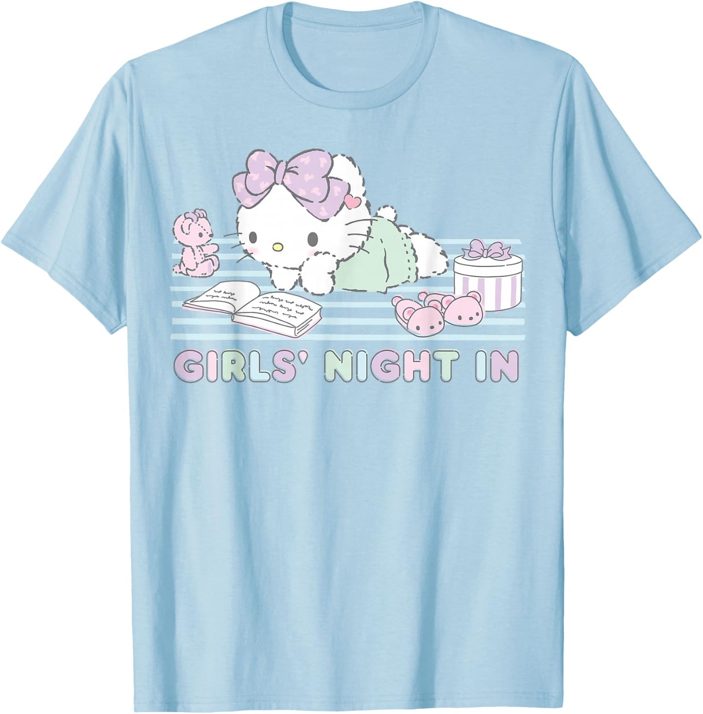Hello Kitty Girls Night In Reading Short Sleeve T-Shirt - T-Shirt | Light Blue