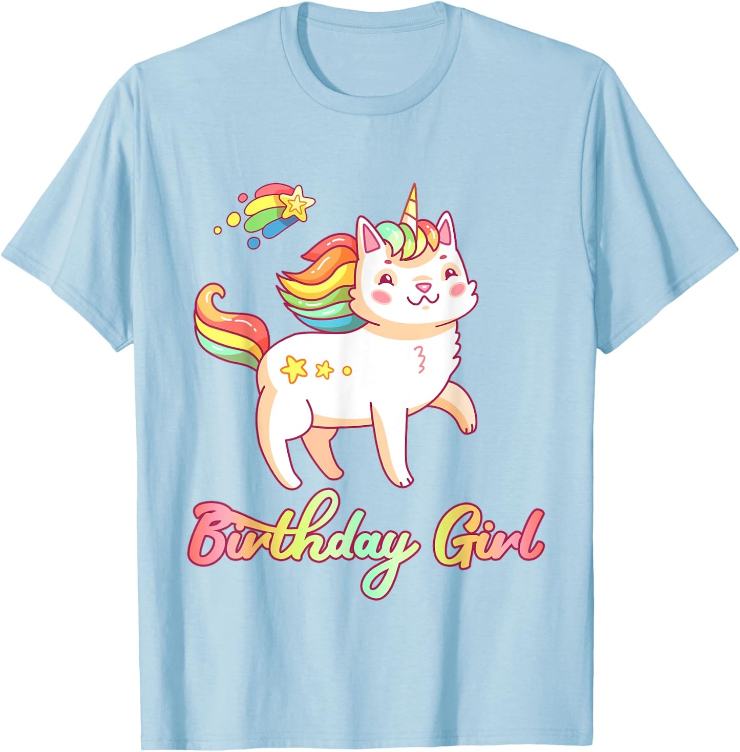 Birthday Girl Unicorn Caticorn Girls Shirt Birthday Party T-Shirt - T-Shirt | Light Blue