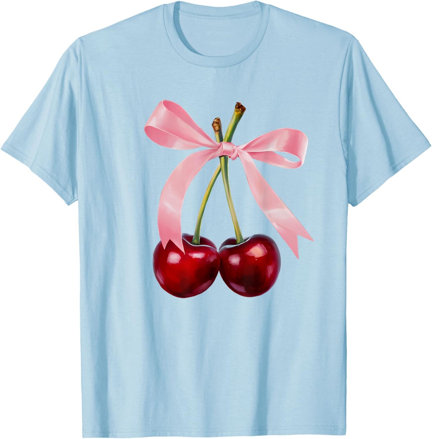 Cherry Graphic Pink Bow Red Aesthetic Cherries Summer Y2K Women Kids T-Shirt - T-Shirt | Light Blue