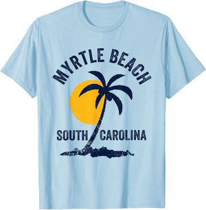 Family Vacation Retro Sunset South Carolina Myrtle Beach T-Shirt - T-Shirt | Light Blue