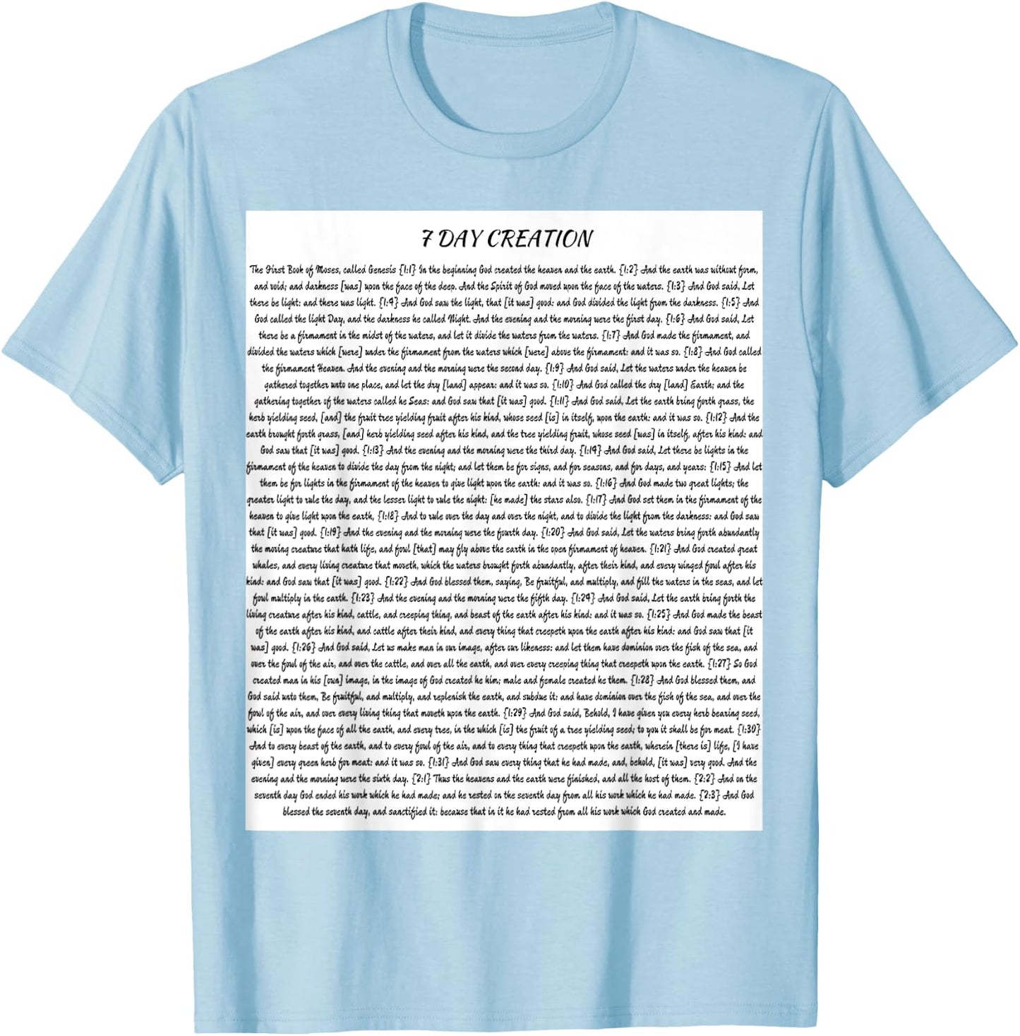 7 Day Creation Black Print T-Shirt - T-Shirt | Light Blue