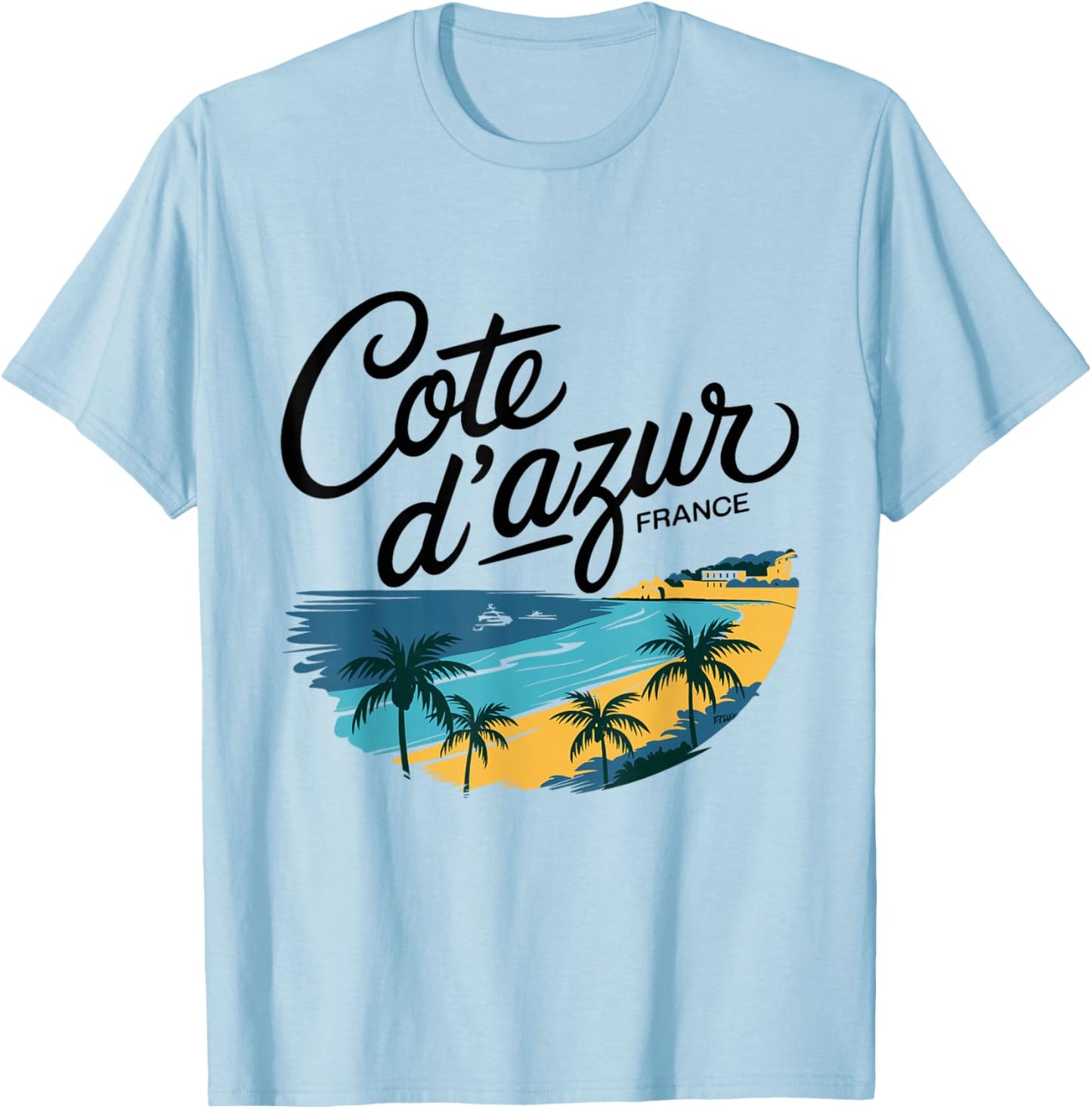 Cote d'Azur France Travel Holiday Souvenir Beach , white, S T-Shirt - T-Shirt | Light Blue