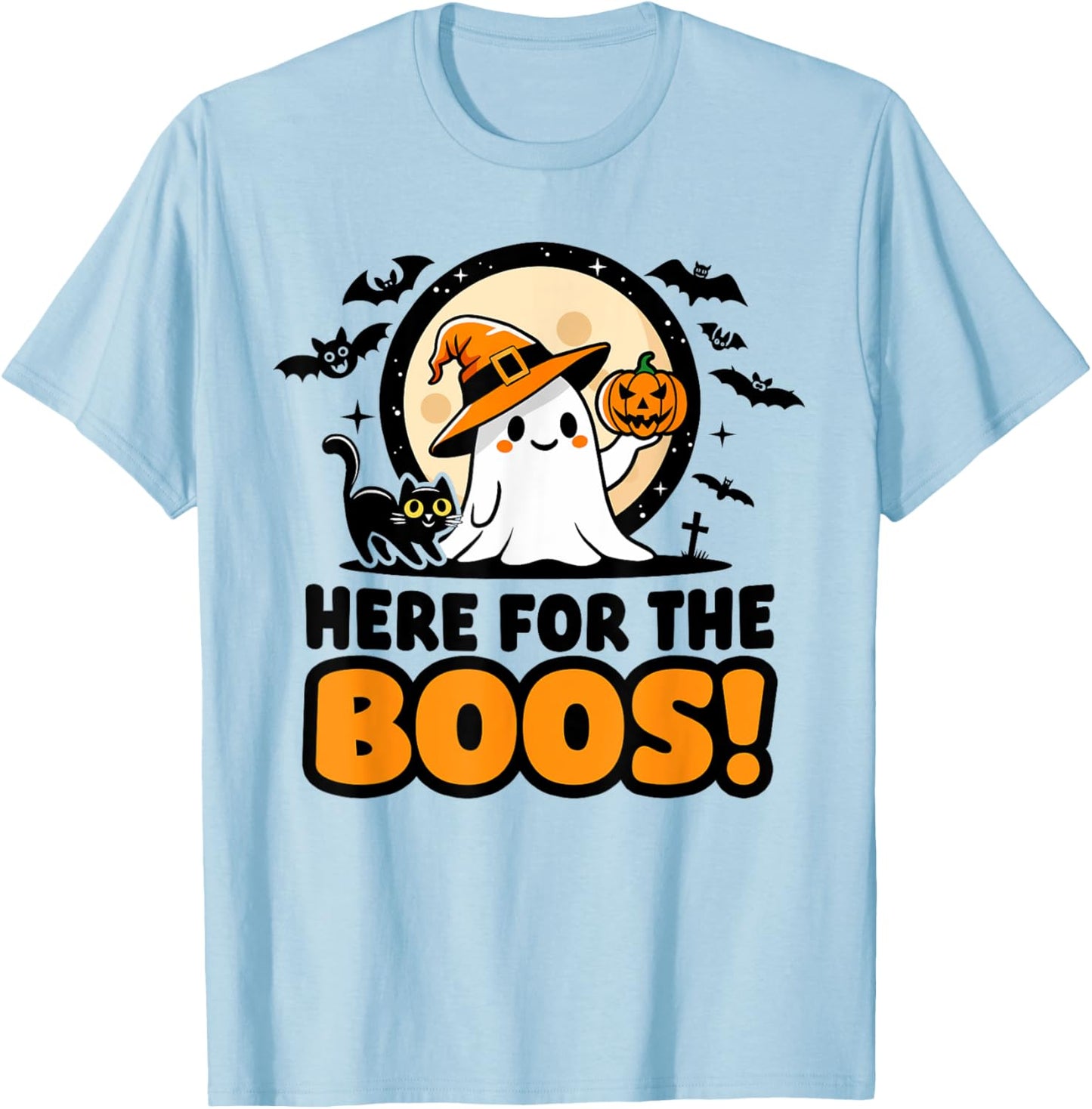 Funny Ghost Witch Pumpkin Black Cat | Cute Halloween Boos T-Shirt - T-Shirt | Light Blue