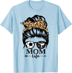 Mom Life Messy Bun Hair Funny Soccer Karate Mom T-Shirt - T-Shirt | Light Blue