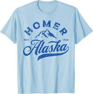 Vintage Homer Alaska AK Mountains Family Vacation Souvenir T-Shirt - T-Shirt | Light Blue