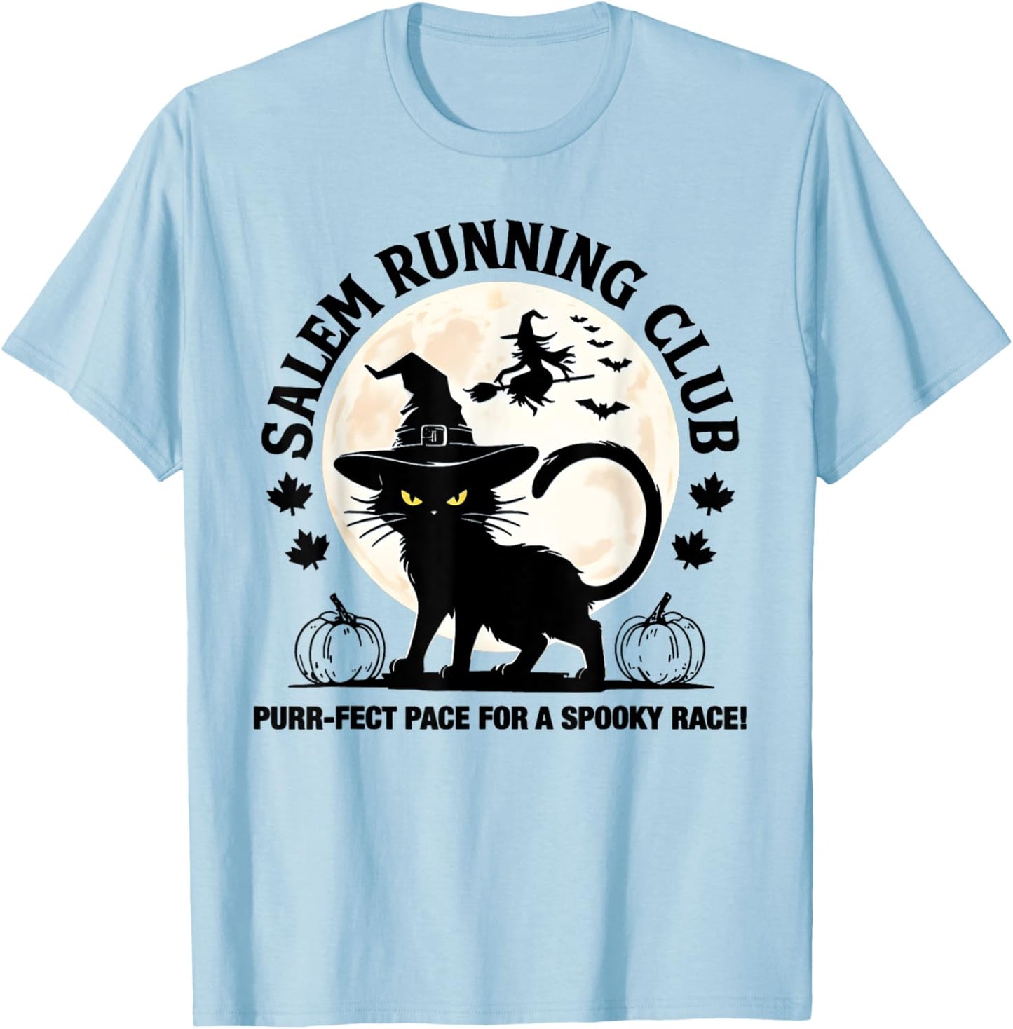 Funny Salem Running Club Witch Cat Halloween Graphic Men Women T-Shirt - T-Shirt | Light Blue