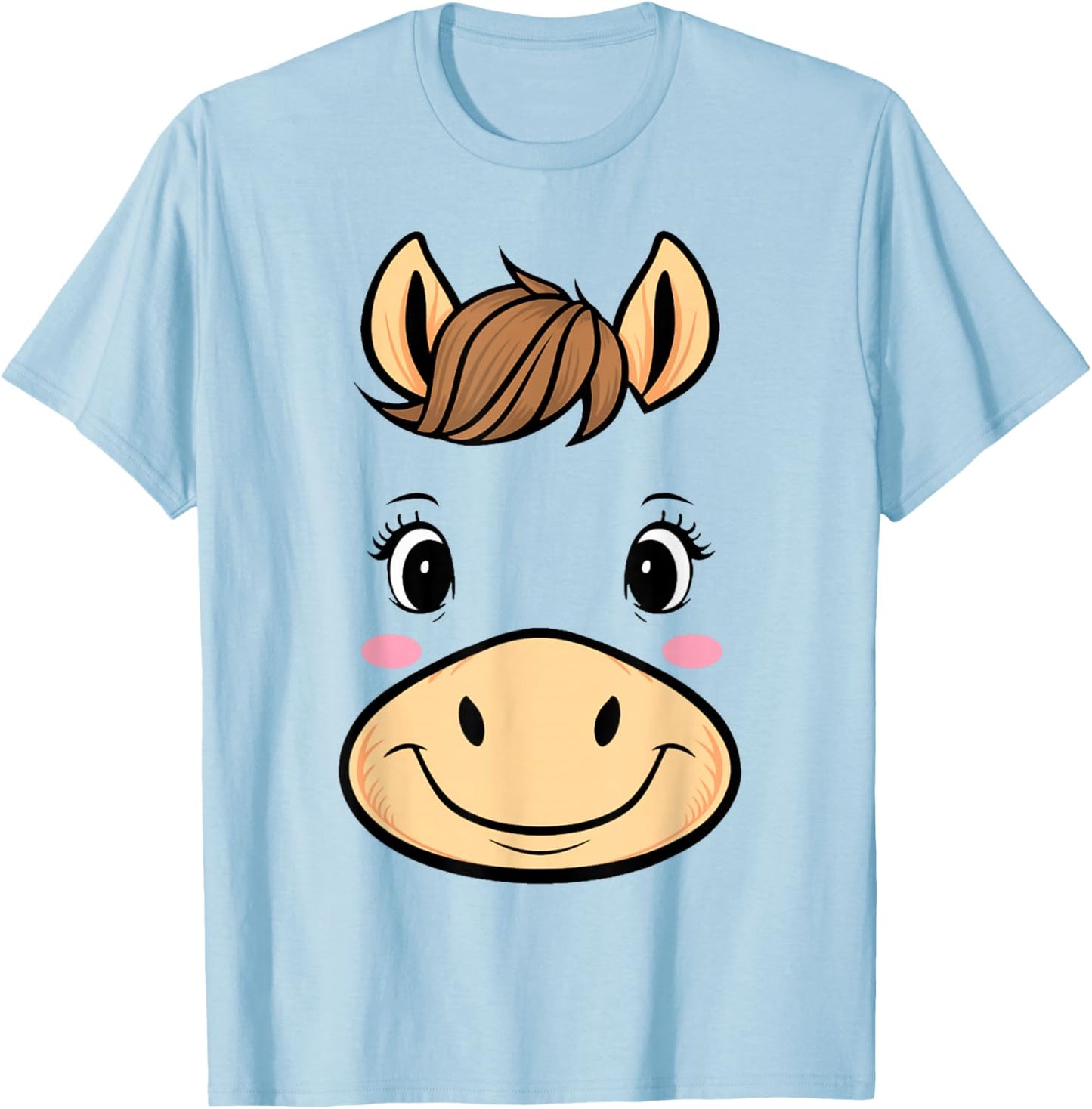 Horse Costume Cute Rubber Horse Face Halloween Men Women Kid T-Shirt - T-Shirt | Light Blue