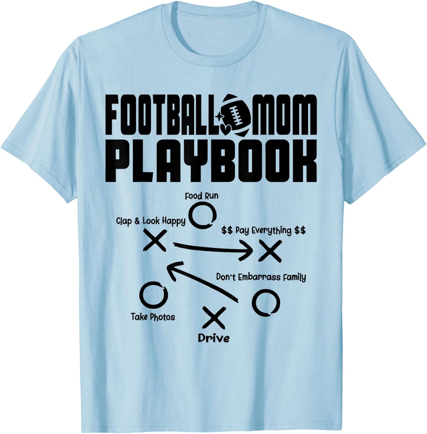 Football Mom PLAYBOOK Football Love Football Player Game Day T-Shirt - T-Shirt | Light Blue