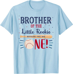 Brother First Birthday Little Rookie Baseball The Big One T-Shirt - T-Shirt | Light Blue
