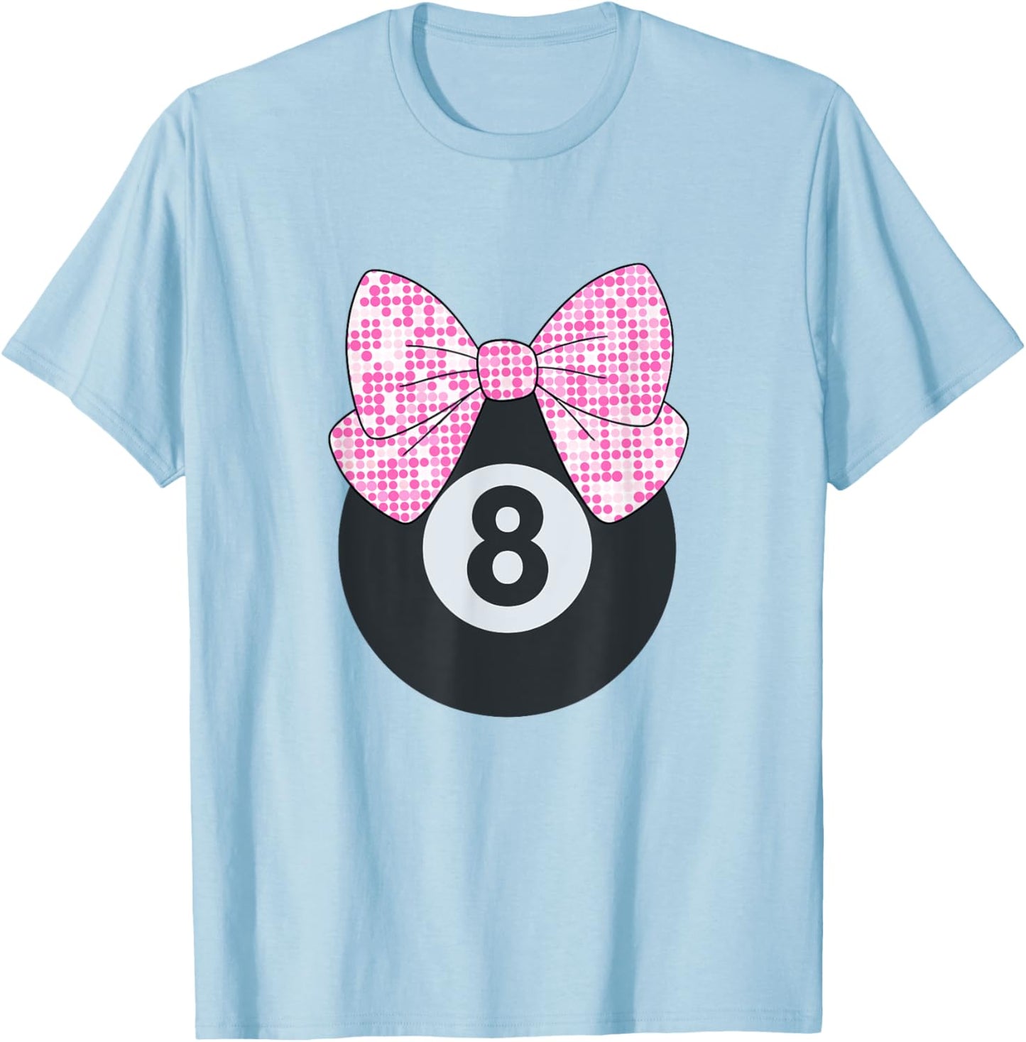8th Birthday Girls 8 Years Old Pink Retro Bow 8-Ball T-Shirt - T-Shirt | Light Blue