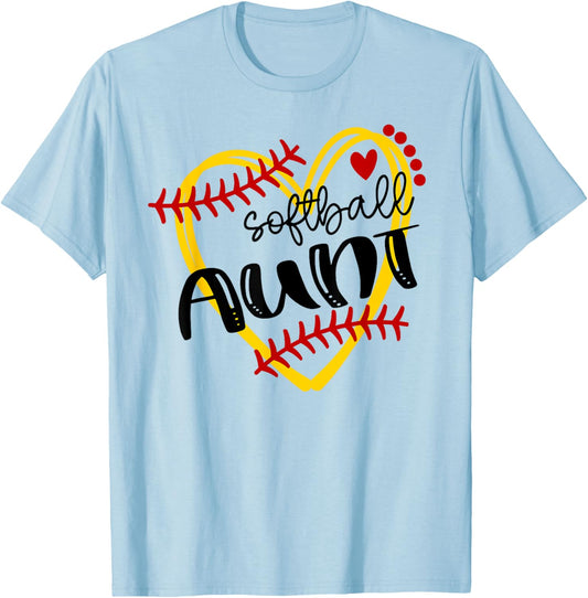 Personalized Softball Heart Cute Aunt Women Softball T-Shirt - T-Shirt | Light Blue