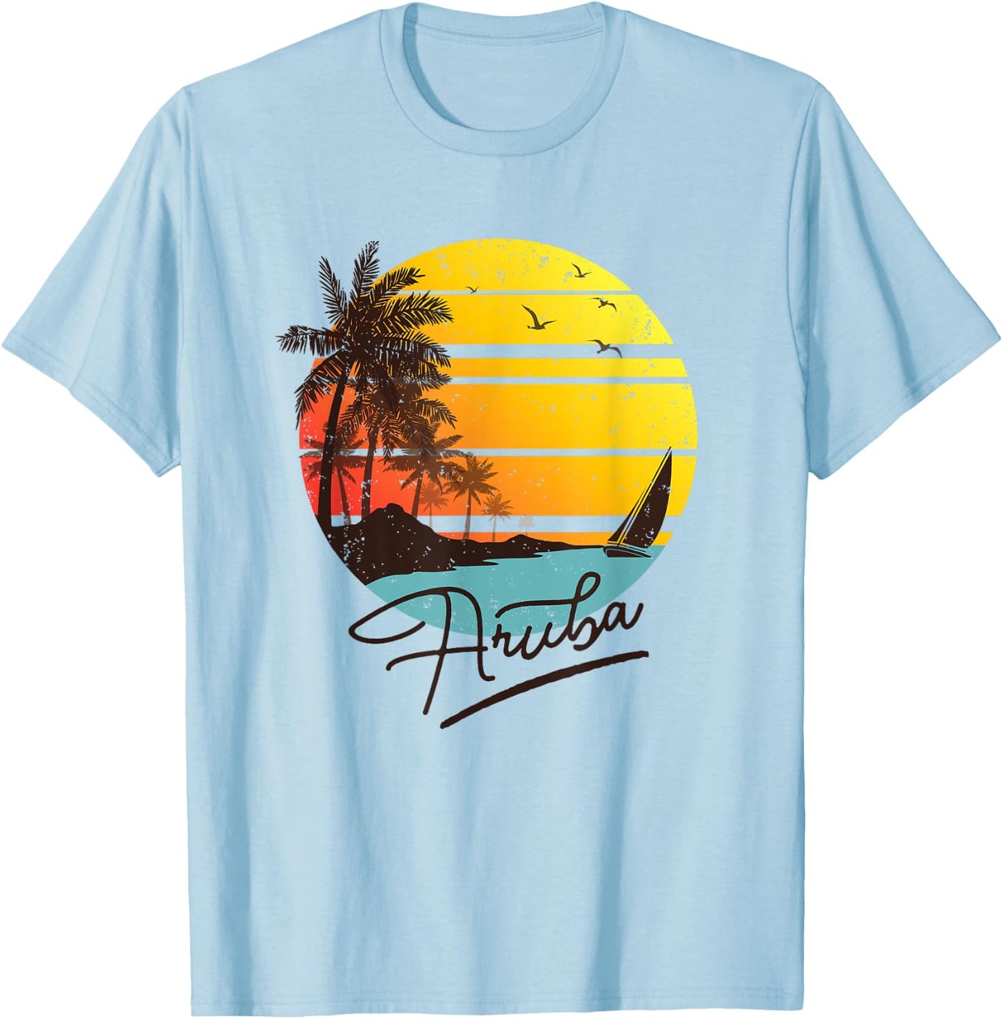 Aruba Retro Summer Tropical Beach T-Shirt - T-Shirt | Light Blue
