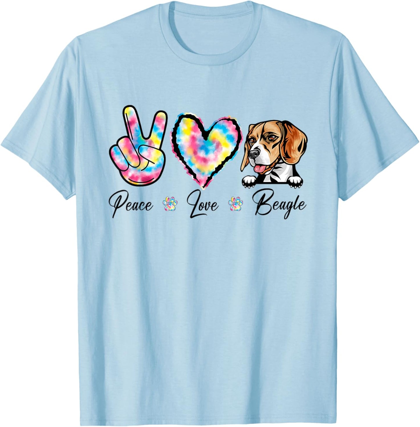 Tie Dye Peace Love Beagle Dog Puppy Paw Lover Men Women Kids T-Shirt - T-Shirt | Light Blue