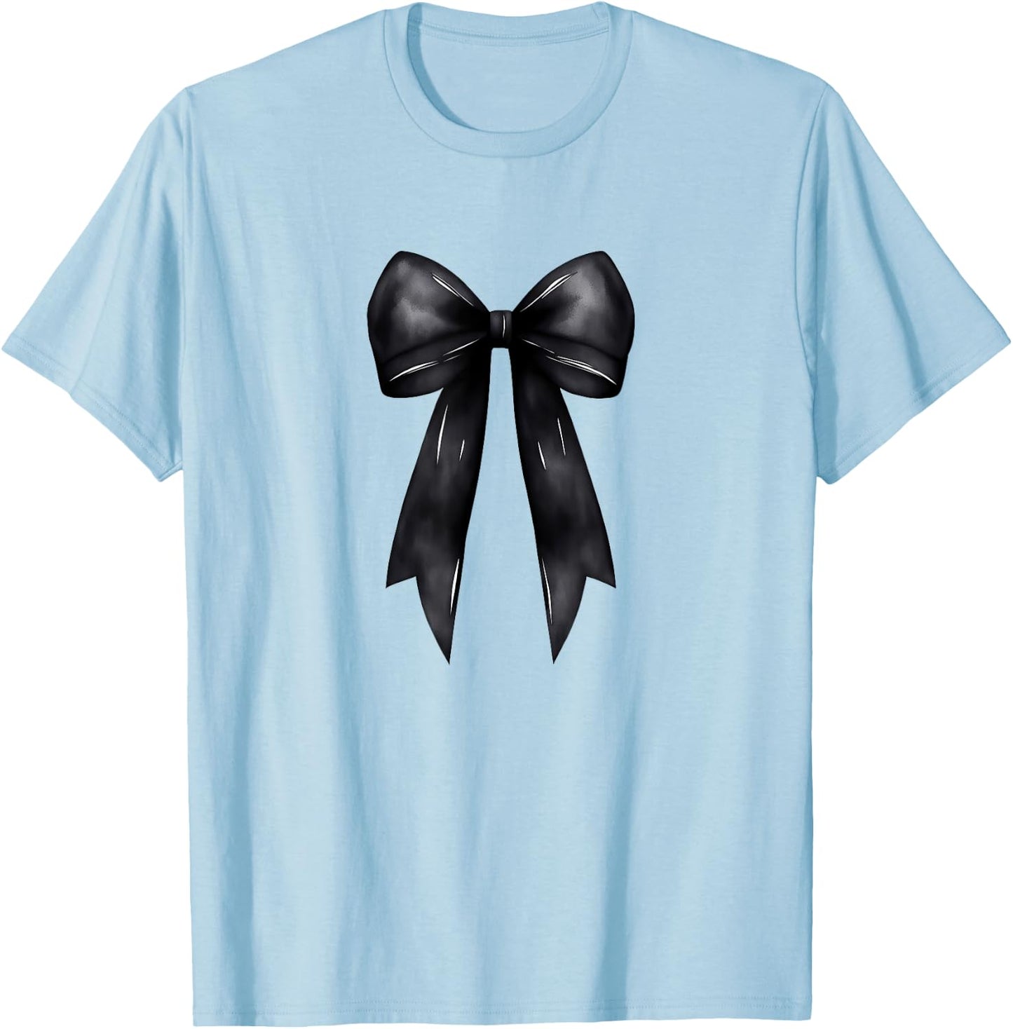 Aesthetic Black Bow Ribbon Watercolor T-Shirt - T-Shirt | Light Blue