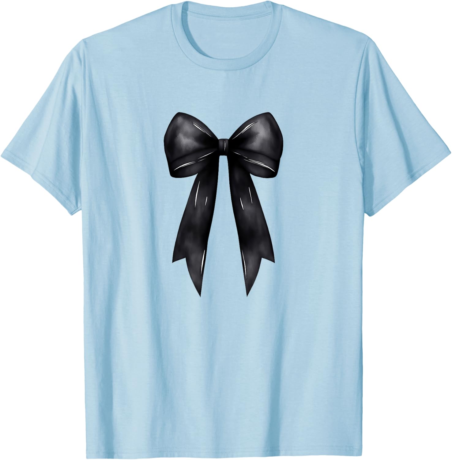 Aesthetic Black Bow Ribbon Watercolor T-Shirt - T-Shirt | Light Blue