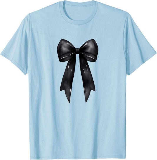 Aesthetic Black Bow Ribbon Watercolor T-Shirt - T-Shirt | Light Blue