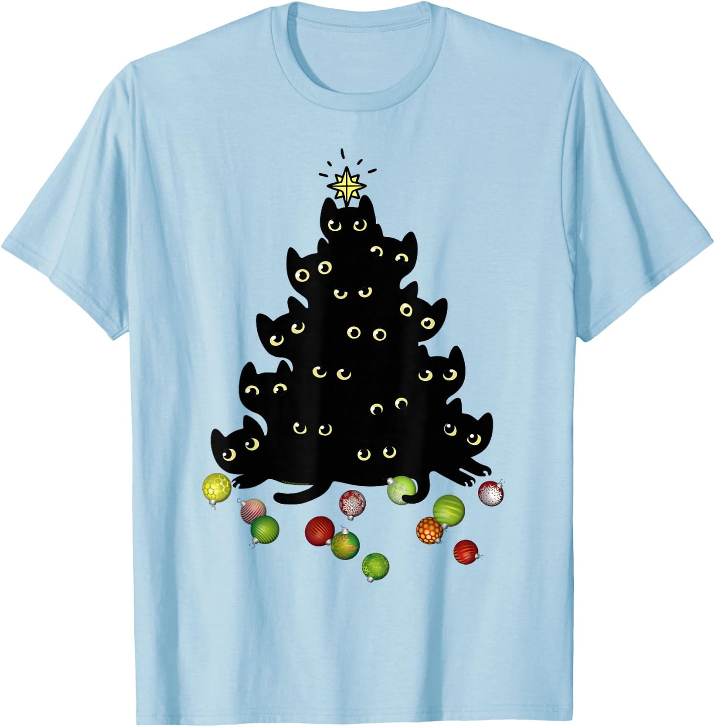 Cat Lovers Cute and Funny Holiday Tree Christmas T-Shirt - T-Shirt | Light Blue