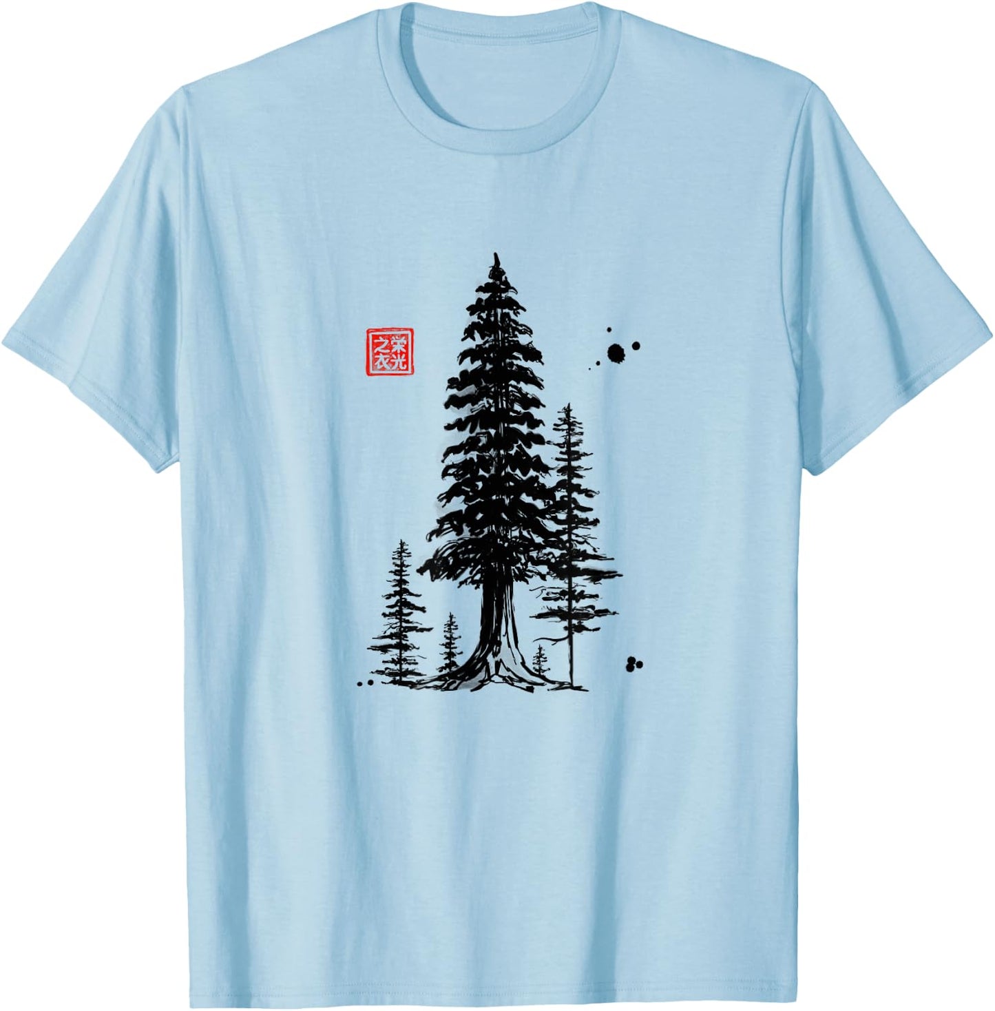 Redwood Trees Forest Sumi-e - Design T-Shirt - T-Shirt | Light Blue