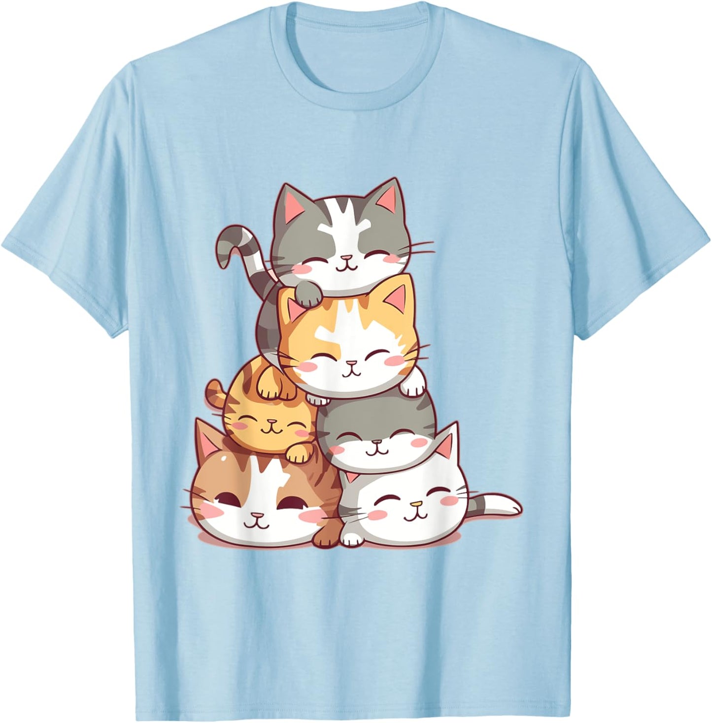 Cat Cute Kitty Pile Cats Anime Kawaii Neko Women Girls T-Shirt - T-Shirt | Light Blue