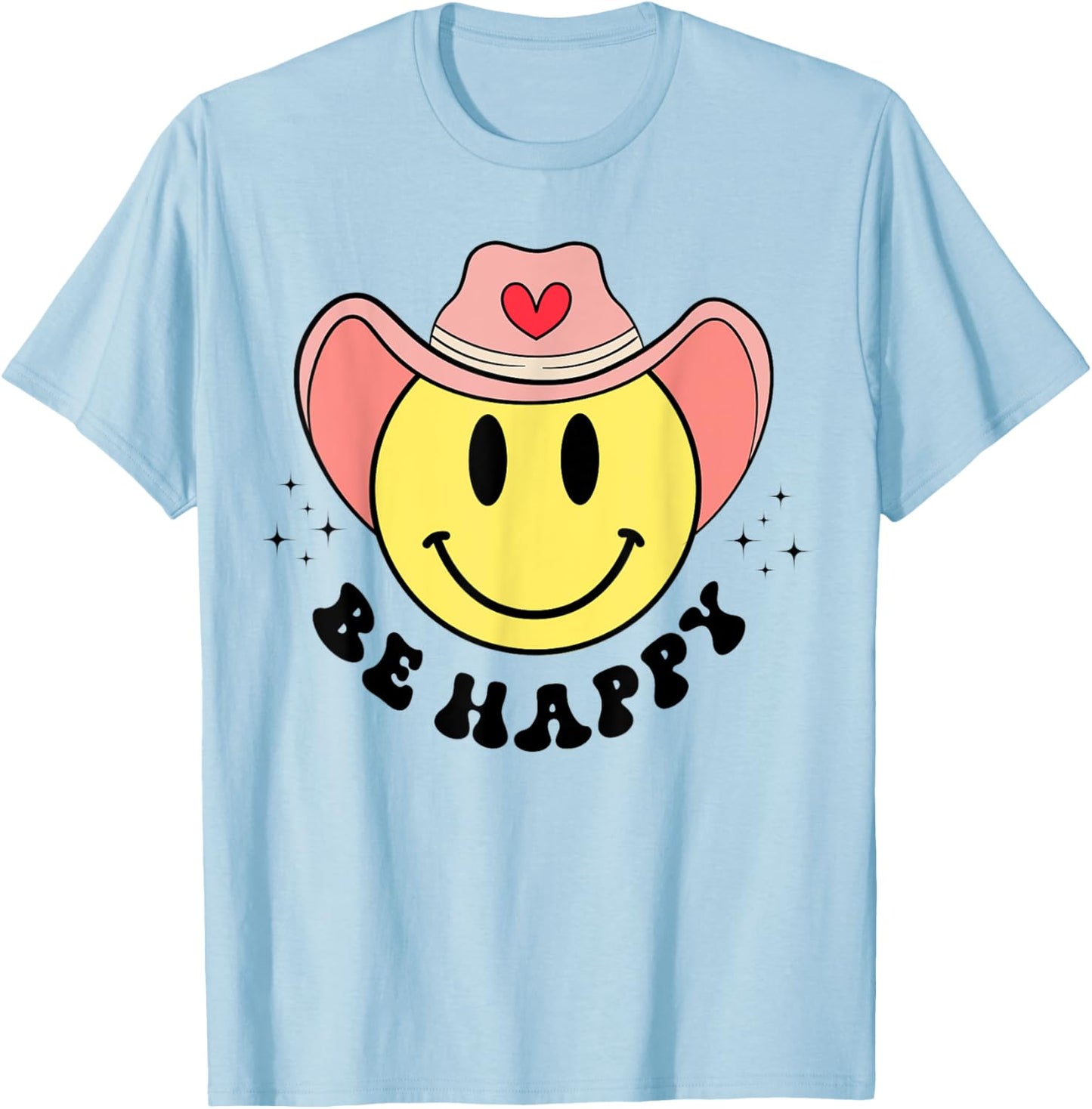 Be Happy Cute Retro Cowboy Smile Face For Boys Girls Women T-Shirt - T-Shirt | Light Blue