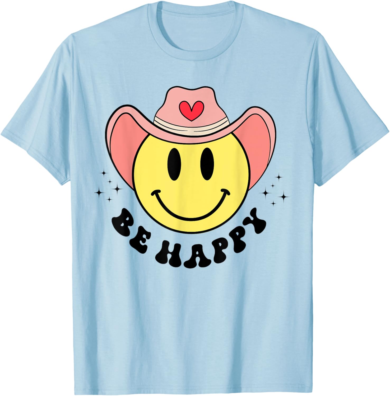 Be Happy Cute Retro Cowboy Smile Face For Boys Girls Women T-Shirt - T-Shirt | Light Blue