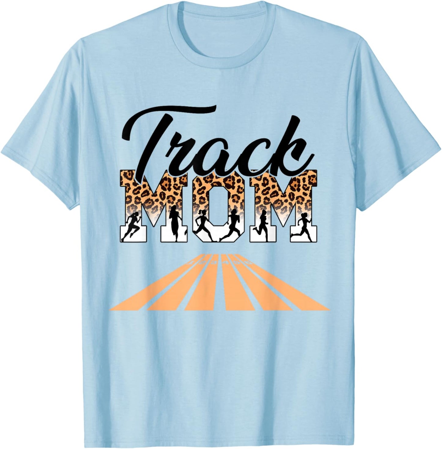 Leopard Messy Bun Track Funny Field Mom Mother's Day Running T-Shirt - T-Shirt | Light Blue